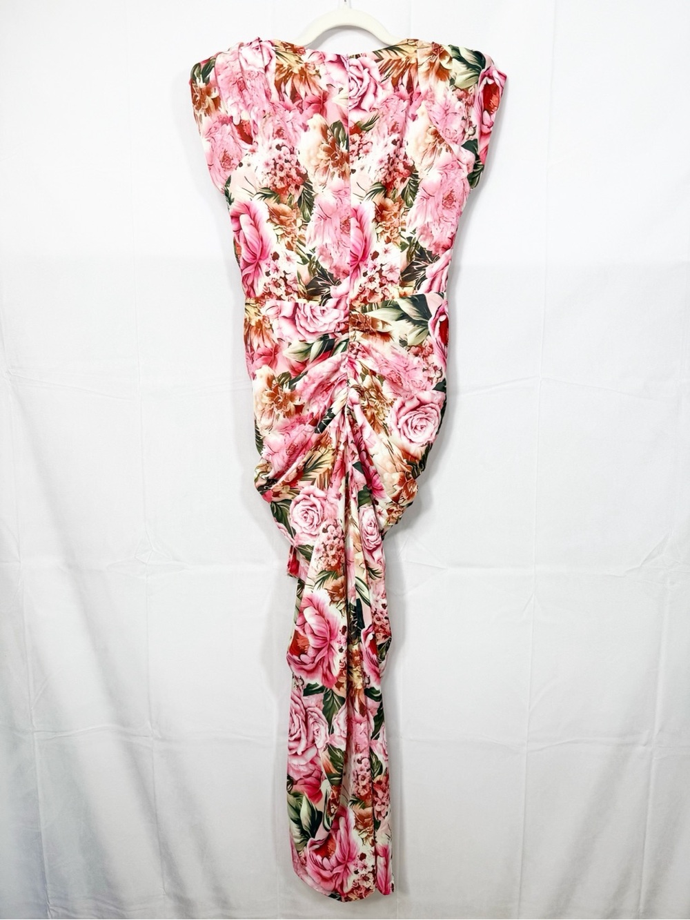 Mew Mews Quinta Deep V Neck Floral Printed Ruched Midi Statement Dress - Picture 4 of 16